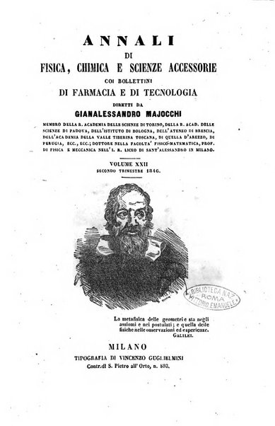 Annali di fisica, chimica e scienze accessorie coi bollettini di farmacia e di tecnologia