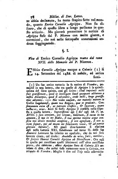 Biblioteca antica e moderna di storia letteraria ossia giornale critico, ed istruttivo de'libri, che a letteraria storia appartengono, secondo l'ordine delle materie accuratamente disposti