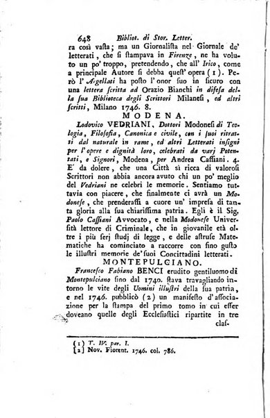 Biblioteca antica e moderna di storia letteraria ossia giornale critico, ed istruttivo de'libri, che a letteraria storia appartengono, secondo l'ordine delle materie accuratamente disposti