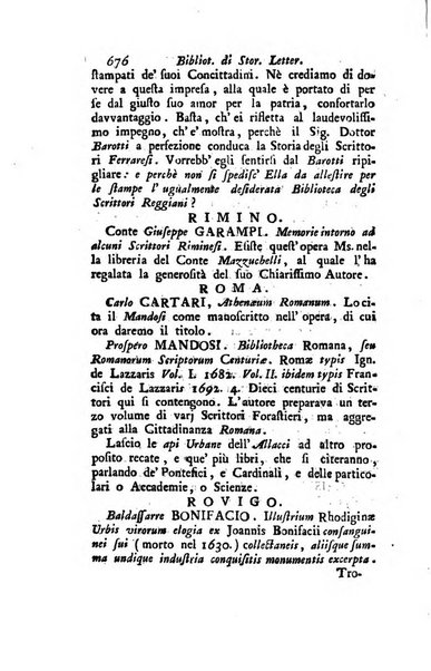 Biblioteca antica e moderna di storia letteraria ossia giornale critico, ed istruttivo de'libri, che a letteraria storia appartengono, secondo l'ordine delle materie accuratamente disposti