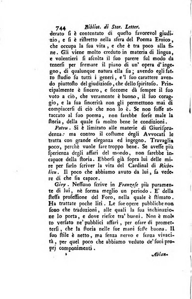 Biblioteca antica e moderna di storia letteraria ossia giornale critico, ed istruttivo de'libri, che a letteraria storia appartengono, secondo l'ordine delle materie accuratamente disposti