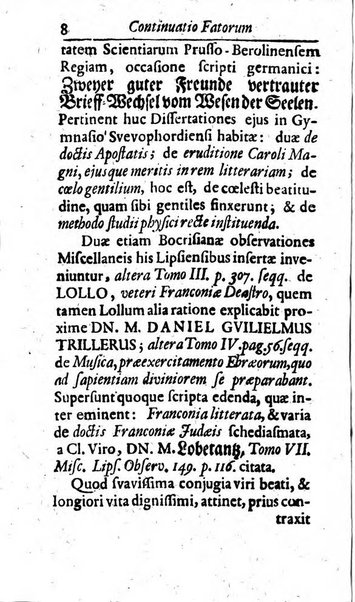 Miscellanea lipsiensia, ad incrementum rei litterariae edita, cum praefatione domini D. Jo. Francisci Buddei theologi, philisophi, et polyhistoris in Academia Ienensi celeberrimi