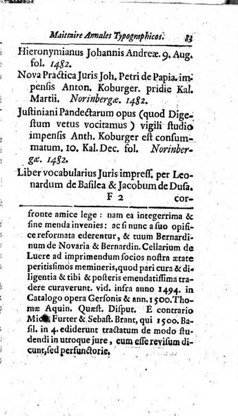 Miscellanea lipsiensia, ad incrementum rei litterariae edita, cum praefatione domini D. Jo. Francisci Buddei theologi, philisophi, et polyhistoris in Academia Ienensi celeberrimi