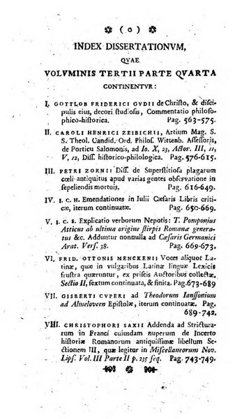 Miscellanea Lipsiensia nova, ad incrementum scientiarum, ab his qui sunt in colligendis Eruditorum novis actis occupati per partes publicata. Edendi consilium suscepit, sua nonnulla passim addidit, praefationem, qua instituti ratio explicatur, praemisit Frider. Otto Menckenius phil et I.V. Doctor