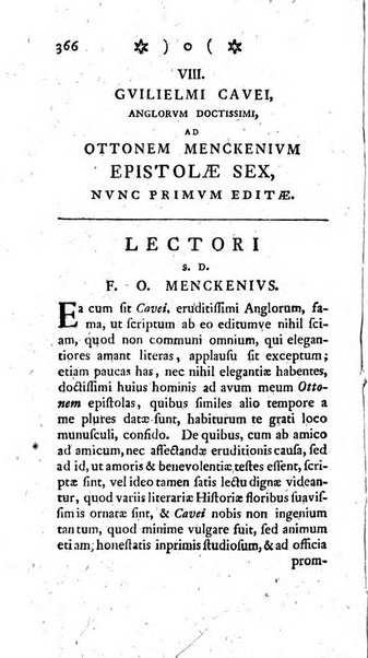 Miscellanea Lipsiensia nova, ad incrementum scientiarum, ab his qui sunt in colligendis Eruditorum novis actis occupati per partes publicata. Edendi consilium suscepit, sua nonnulla passim addidit, praefationem, qua instituti ratio explicatur, praemisit Frider. Otto Menckenius phil et I.V. Doctor