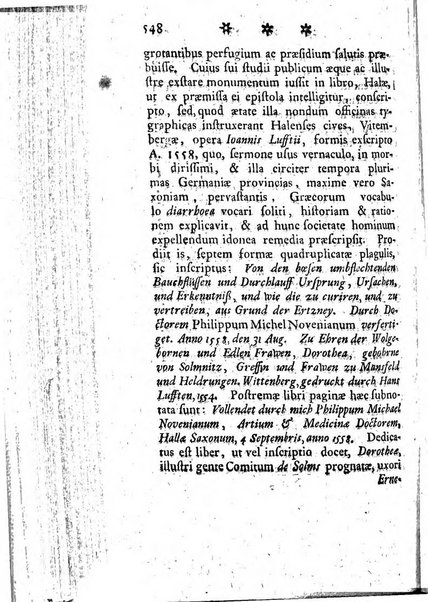 Miscellanea Lipsiensia nova, ad incrementum scientiarum, ab his qui sunt in colligendis Eruditorum novis actis occupati per partes publicata. Edendi consilium suscepit, sua nonnulla passim addidit, praefationem, qua instituti ratio explicatur, praemisit Frider. Otto Menckenius phil et I.V. Doctor