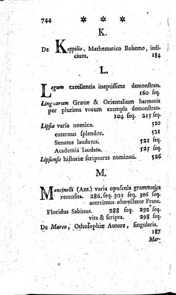 Miscellanea Lipsiensia nova, ad incrementum scientiarum, ab his qui sunt in colligendis Eruditorum novis actis occupati per partes publicata. Edendi consilium suscepit, sua nonnulla passim addidit, praefationem, qua instituti ratio explicatur, praemisit Frider. Otto Menckenius phil et I.V. Doctor