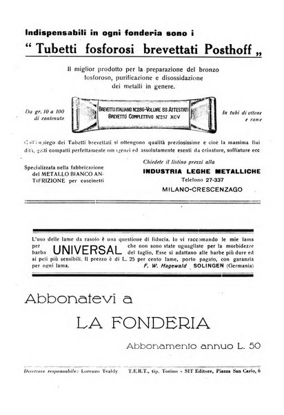 La fonderia rivista tecnica, industriale