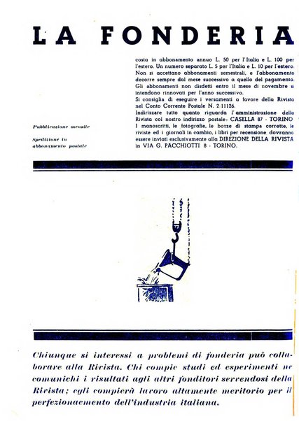 La fonderia rivista tecnica, industriale