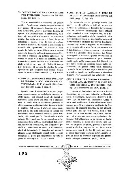 La fonderia rivista tecnica, industriale