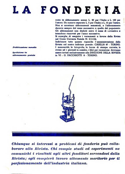 La fonderia rivista tecnica, industriale