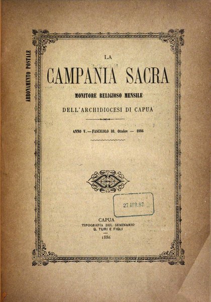 La Campania sacra monitore religioso mensile dell'Archidiocesi di Capua