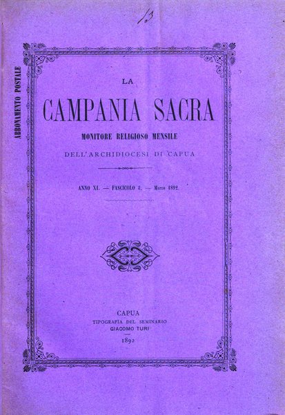 La Campania sacra monitore religioso mensile dell'Archidiocesi di Capua