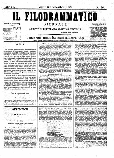 Il filodrammatico : giornale scientifico, letterario, artistico, teatrale : si pubblica tutti i mercoledi dall'Accademia filodrammatica romana