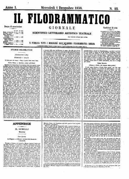 Il filodrammatico : giornale scientifico, letterario, artistico, teatrale : si pubblica tutti i mercoledi dall'Accademia filodrammatica romana