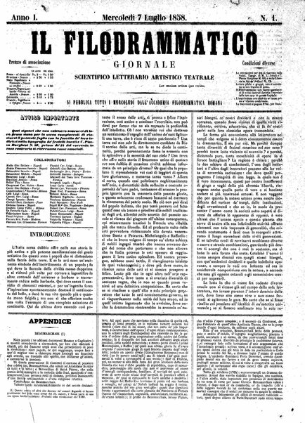 Il filodrammatico : giornale scientifico, letterario, artistico, teatrale : si pubblica tutti i mercoledi dall'Accademia filodrammatica romana