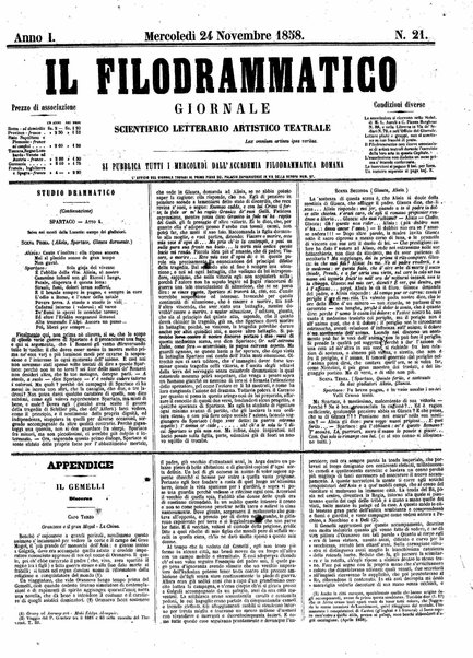 Il filodrammatico : giornale scientifico, letterario, artistico, teatrale : si pubblica tutti i mercoledi dall'Accademia filodrammatica romana