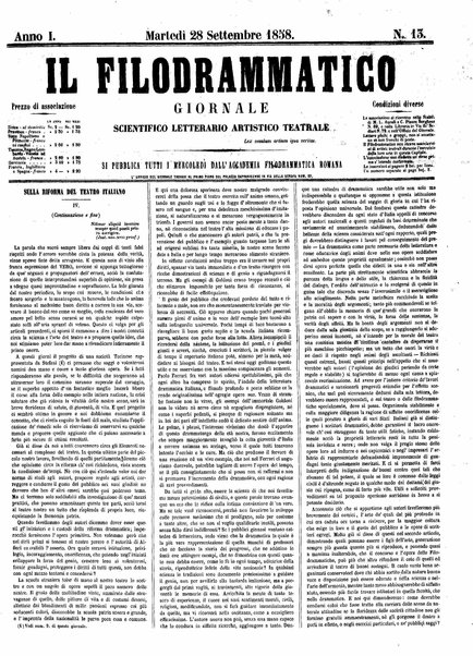 Il filodrammatico : giornale scientifico, letterario, artistico, teatrale : si pubblica tutti i mercoledi dall'Accademia filodrammatica romana