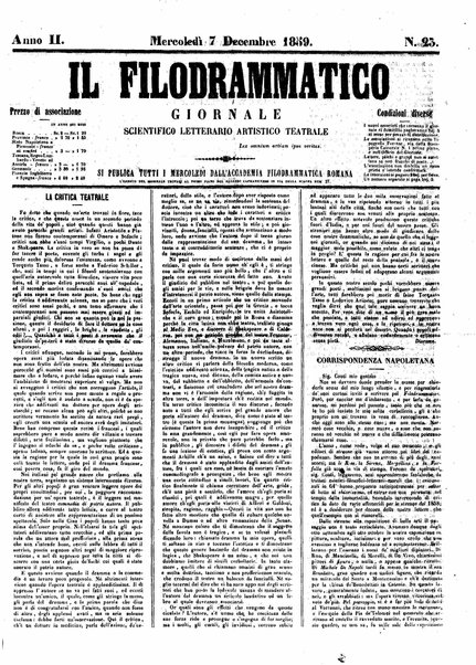 Il filodrammatico : giornale scientifico, letterario, artistico, teatrale : si pubblica tutti i mercoledi dall'Accademia filodrammatica romana