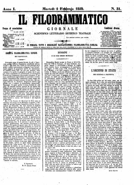 Il filodrammatico : giornale scientifico, letterario, artistico, teatrale : si pubblica tutti i mercoledi dall'Accademia filodrammatica romana