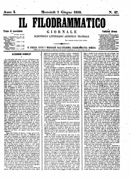 Il filodrammatico : giornale scientifico, letterario, artistico, teatrale : si pubblica tutti i mercoledi dall'Accademia filodrammatica romana