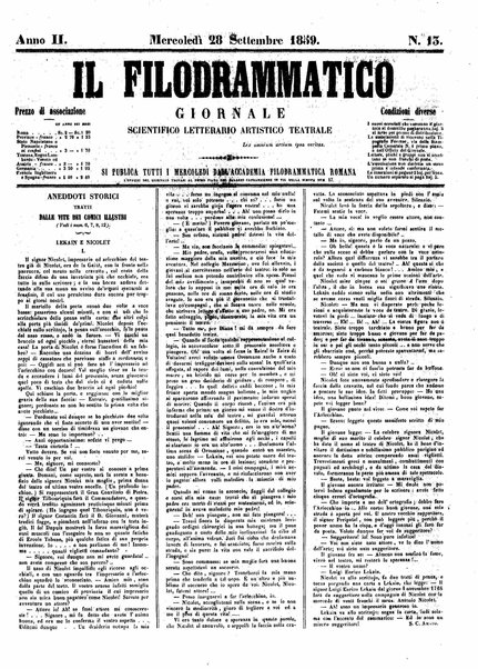 Il filodrammatico : giornale scientifico, letterario, artistico, teatrale : si pubblica tutti i mercoledi dall'Accademia filodrammatica romana