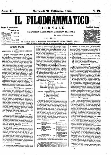 Il filodrammatico : giornale scientifico, letterario, artistico, teatrale : si pubblica tutti i mercoledi dall'Accademia filodrammatica romana