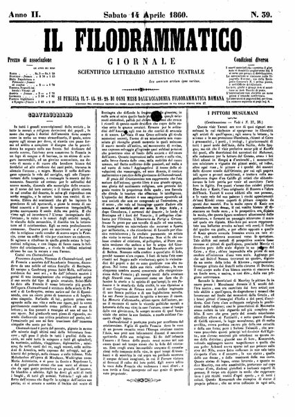 Il filodrammatico : giornale scientifico, letterario, artistico, teatrale : si pubblica tutti i mercoledi dall'Accademia filodrammatica romana