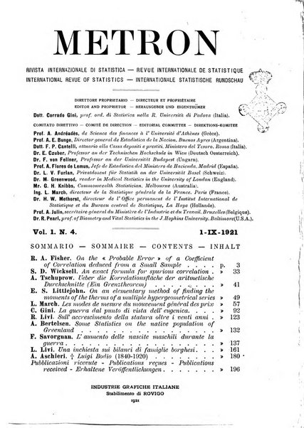 Metron rivista internazionale di statistica