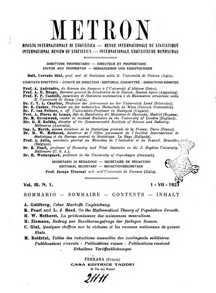 Metron rivista internazionale di statistica