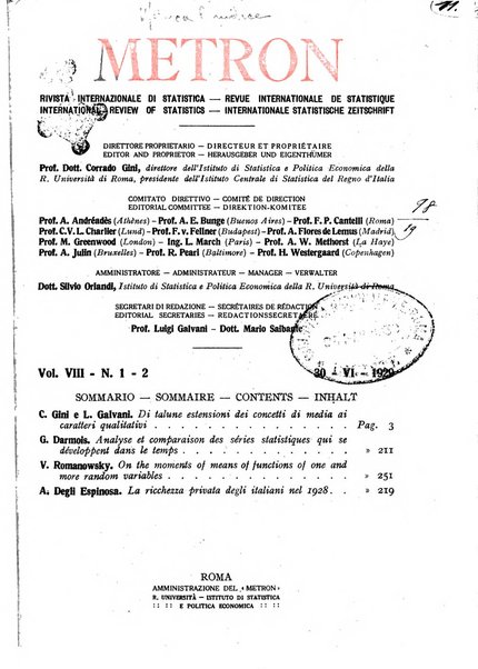 Metron rivista internazionale di statistica