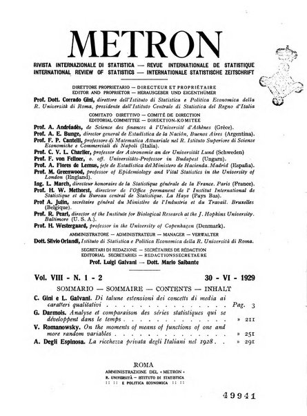 Metron rivista internazionale di statistica