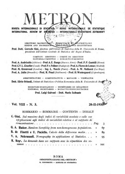 Metron rivista internazionale di statistica