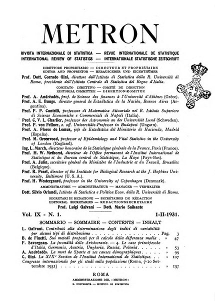 Metron rivista internazionale di statistica