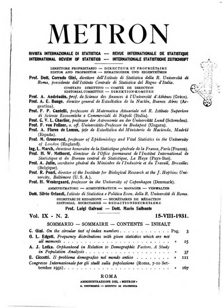 Metron rivista internazionale di statistica