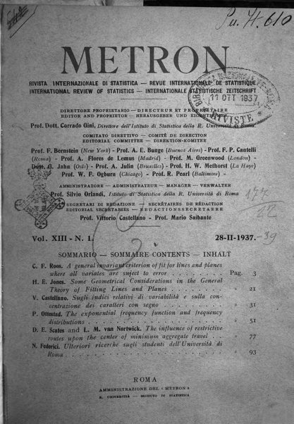 Metron rivista internazionale di statistica