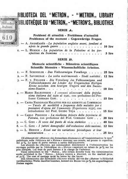 Metron rivista internazionale di statistica