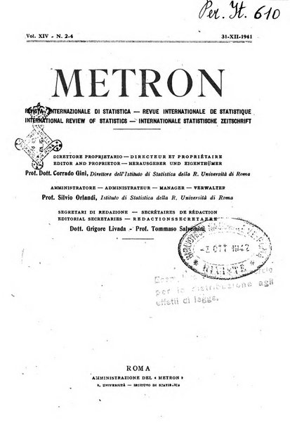 Metron rivista internazionale di statistica