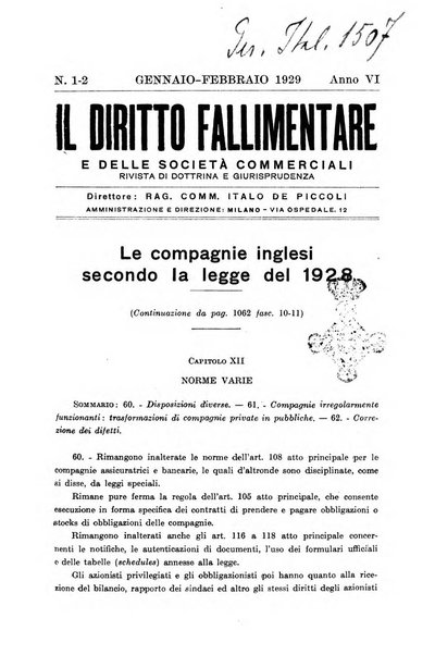 Il diritto fallimentare e delle società commerciali rivista di dottrina e giurisprudenza