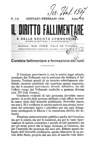 Il diritto fallimentare e delle società commerciali rivista di dottrina e giurisprudenza