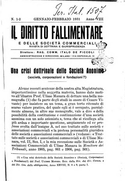 Il diritto fallimentare e delle società commerciali rivista di dottrina e giurisprudenza