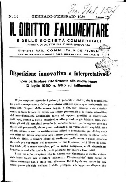 Il diritto fallimentare e delle società commerciali rivista di dottrina e giurisprudenza