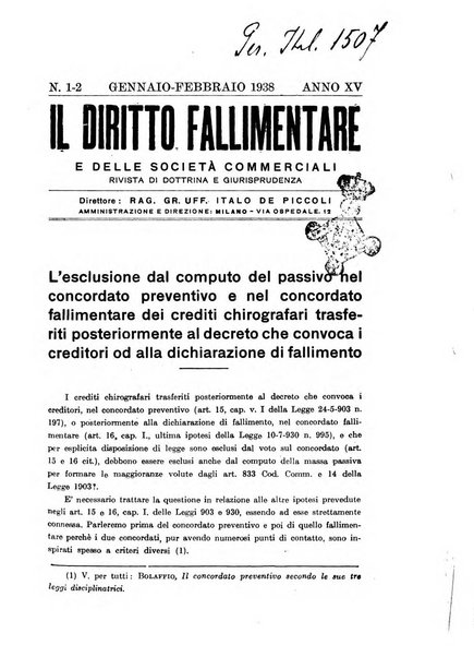 Il diritto fallimentare e delle società commerciali rivista di dottrina e giurisprudenza