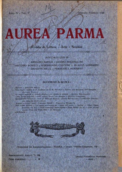 Aurea Parma rivista di storia, letteratura, arte