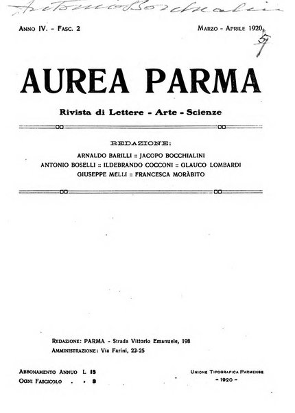 Aurea Parma rivista di storia, letteratura, arte