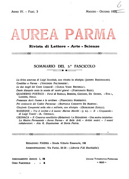 Aurea Parma rivista di storia, letteratura, arte