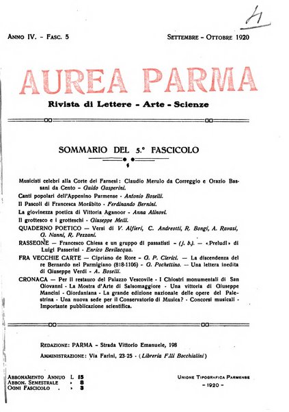 Aurea Parma rivista di storia, letteratura, arte