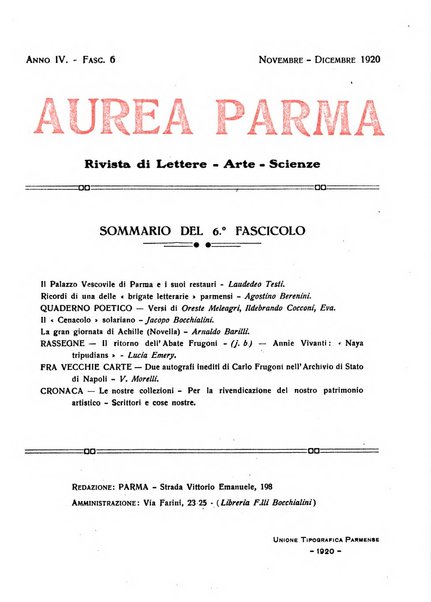 Aurea Parma rivista di storia, letteratura, arte