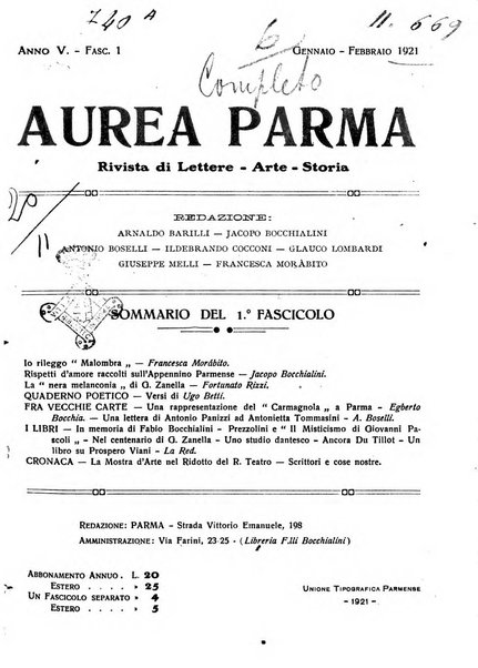 Aurea Parma rivista di storia, letteratura, arte