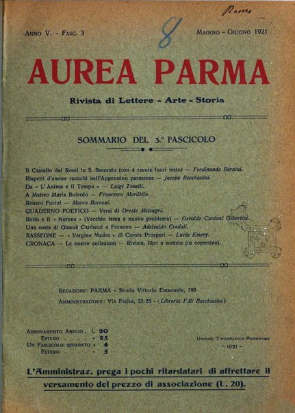 Aurea Parma rivista di storia, letteratura, arte